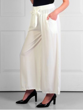 Solid Color Wide-Leg Cropped Pants W/ Tie Belt and Pockets